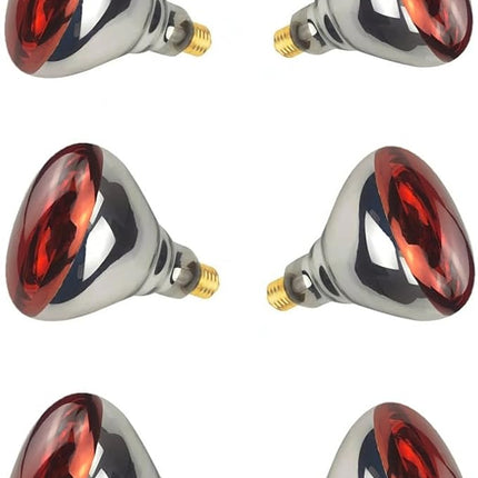 6 Pack 250W Red Heat Lamp Infrared Bulbs Glass Lamp Bulb for Food Service, Brooder Bulb, Chicks, Pet, Bathroom, Light Therapy Use E26 Base, Flood Light Heat Lamp