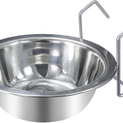 Wontee Pet Bowl Stainless Steel Hanging Food Water Bowls Bird Cage Feeder for Birds, Parrots, Small Sized Dogs and Cats (M)
