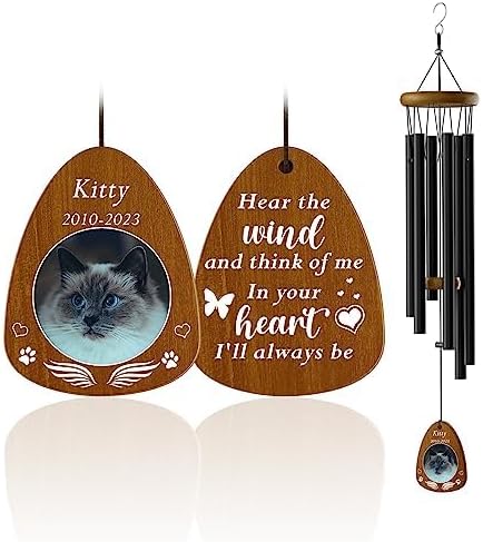 Personalized Pet Memorial Wind Chimes - Memorial Gift for Loss of Cat Custom Sympathy Gifts for Cat,Pet Remembrance Gift Wind Chimes for Outdoor by Bemaystar (Black)