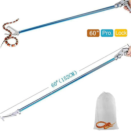 60inch Snake Tong Reptile Grabber Rattle Snake Catcher Professional Aluminum Alloy Wide Jaw Handling Tool with Lock and Comfortable Grip Handle (Include Snake Bagging)