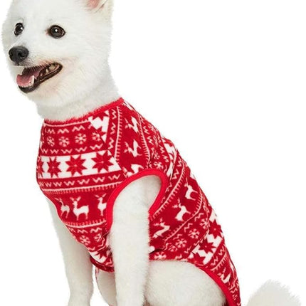 Blueberry Pet Dog Fleece Vest - Soft & Lightweight Ugly Christmas Sweater for Small Dogs, Award Winning Brand, 14" Back, Dog Christmas Sweater, Reindeer & Snowflake