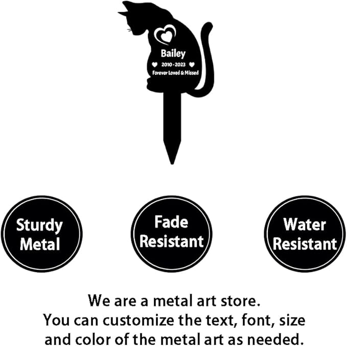 Custom Metal Cat Memorial Grave Marker Garden Stake, Personalized Pet Memorial Stake Grave Marker for Cat Grave Decorations, Customized Cat Headstone Tombstone Memorial Markers for Outdoors