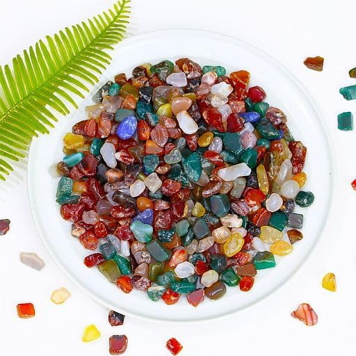 YATOJUZI Colorful Agate 1LB Aquarium Gravel Rocks Mix-color Bulk Wholesale Tumbled Crystals Stone Chips Crushed Reiki Energy Balancing Gemstones For Planter Vase Filler Fountain Fish Tank Potted Decor