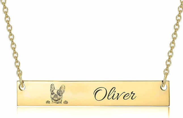 LONAGO 925 Sterling Silver Custom Dog Cat Portrait Photo Necklace Personalized Pet Engraved Picture Pendant Memorial Gift Name Jewelry for Women Mom