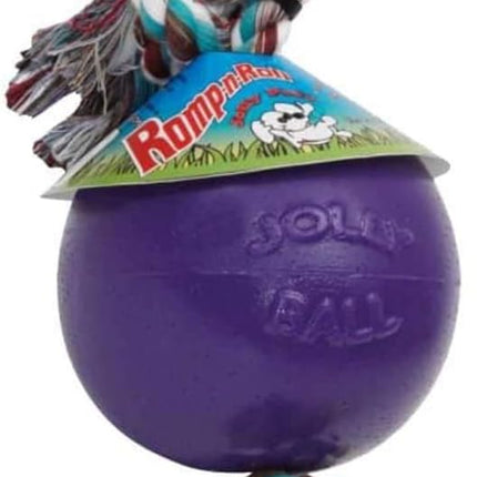 Jolly Pets Romp-n-Roll Rope and Ball Dog Toy, 8 Inches/Large, Purple, Large Breeds