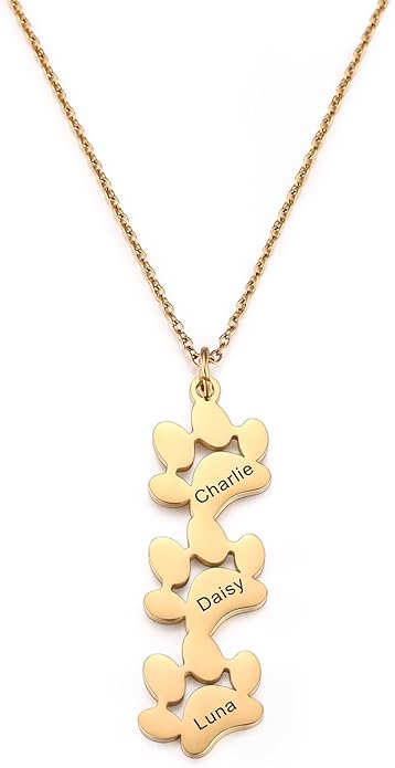 MeMeDIY Personalized Paw Print Necklace for Women Engraved Name Dog Paw Necklace Stainless Steel/925 Sterling Silver Paw Necklace Pet Memorial Necklace 1-4 Cat Paw Print Necklace