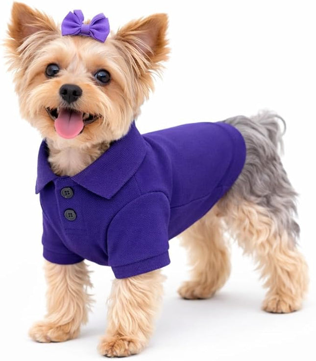 lovelonglong Basic Dog Polo Shirts Premium Cotton, Polo T-Shirts for Large Medium Small Dogs with a Two-Button Collar Blank Color Purple M