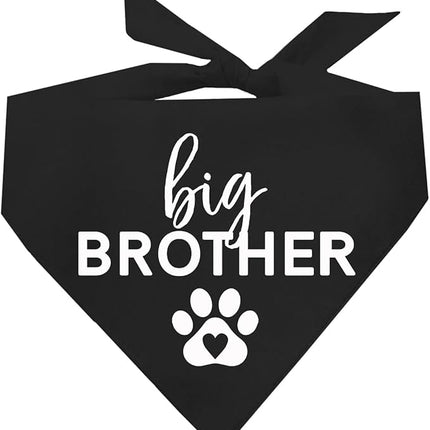 Big Brother Heart Paw Dog Bandana | 100% Cotton Adjustable Triangle | Pregnancy Announcement Photoshoot Prop | New Baby | Made in USA | Matching Family | Black X-Small (87)