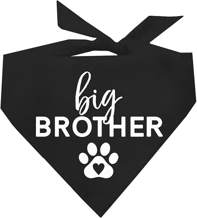 Big Brother Heart Paw Dog Bandana | 100% Cotton Adjustable Triangle | Pregnancy Announcement Photoshoot Prop | New Baby | Made in USA | Matching Family | Black X-Small (87)