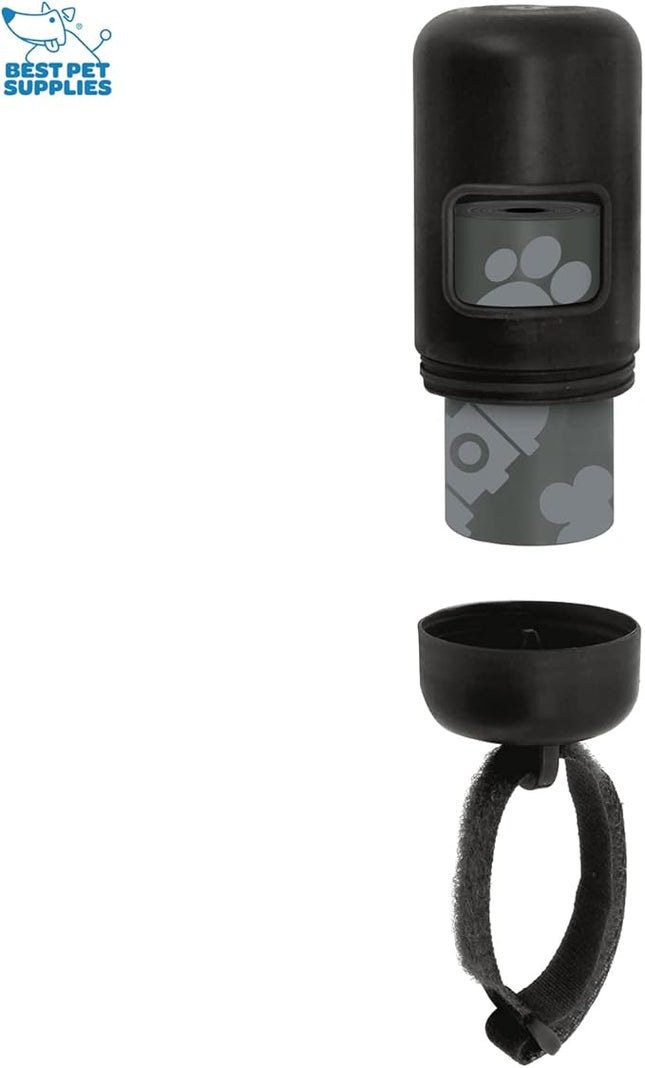 Best Pet Supplies Dog Poop Bag Holder Leash Attachment with 30 Bags, Reusable Dispenser for Travel, Walking, Park, and Outdoor Use, Durable with Clip-On - Black, Pack of 2