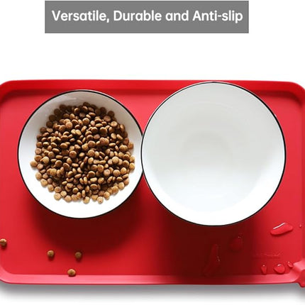 Hoki Found Silicone Pet Food Mats - Non Slip Dog Cat Bowl Mats - Classic Red