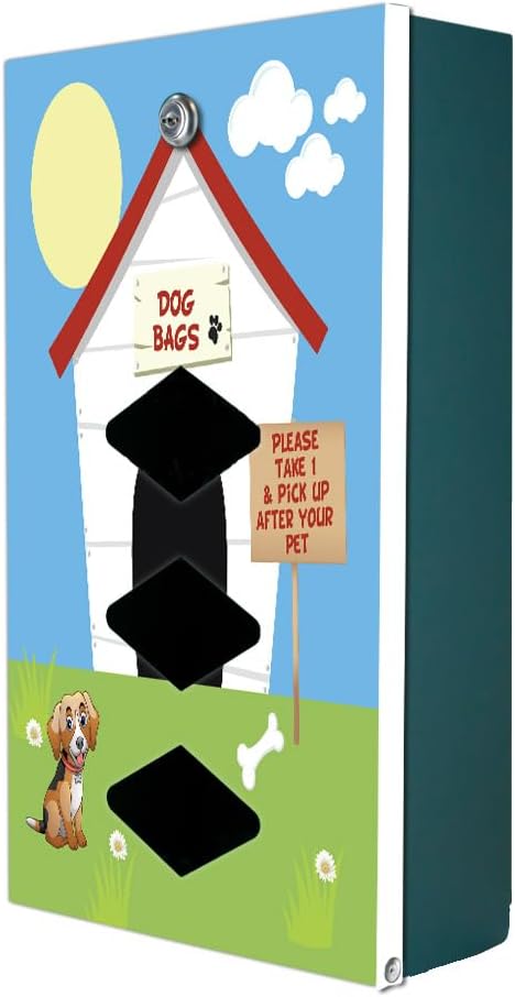 Dispense-Art™ Collection Dog House - Custom UV Printed Design on Rust-Proof Aluminum Starter Dog Waste Station/roll Bag System - Includes 400 Waste Bags & 10x12 Sign