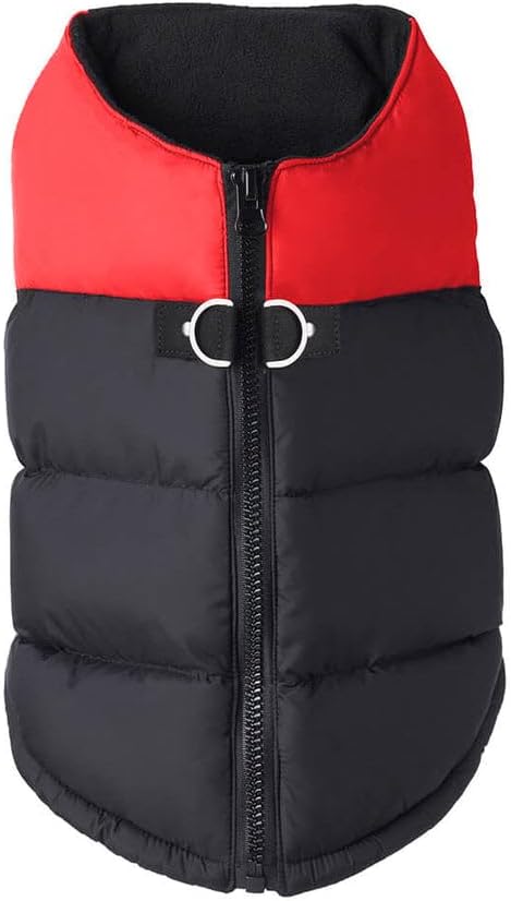 Gooby Padded Vest Dog Jacket - Red, Small - Warm Zip Up Vest Fleece Jacket with Dual D Ring Leash Water Resistant for Small to Medium Dogs