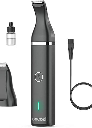 oneisall Dog Clippers with Double Blades,Cordless Small Pet Hair Grooming Trimmer,Low Noise for Trimming Dog's Hair Around Paws, Eyes, Ears, Face, Rump (Black)