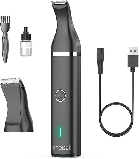 oneisall Dog Clippers with Double Blades,Cordless Small Pet Hair Grooming Trimmer,Low Noise for Trimming Dog's Hair Around Paws, Eyes, Ears, Face, Rump (Black)