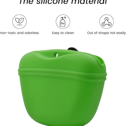 AUDWUD Silicone Dog Treat Pouch,with Dog Training Clicker,Clip on Portable Training Container,Convenient Magnetic Buckle Closing and Upgraded Waist Clip for Enhanced Stability