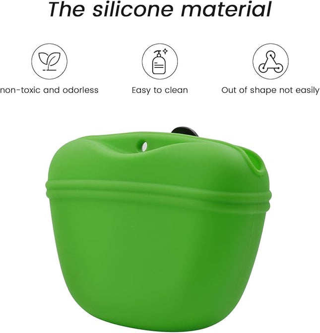 AUDWUD Silicone Dog Treat Pouch,with Dog Training Clicker,Clip on Portable Training Container,Convenient Magnetic Buckle Closing and Upgraded Waist Clip for Enhanced Stability