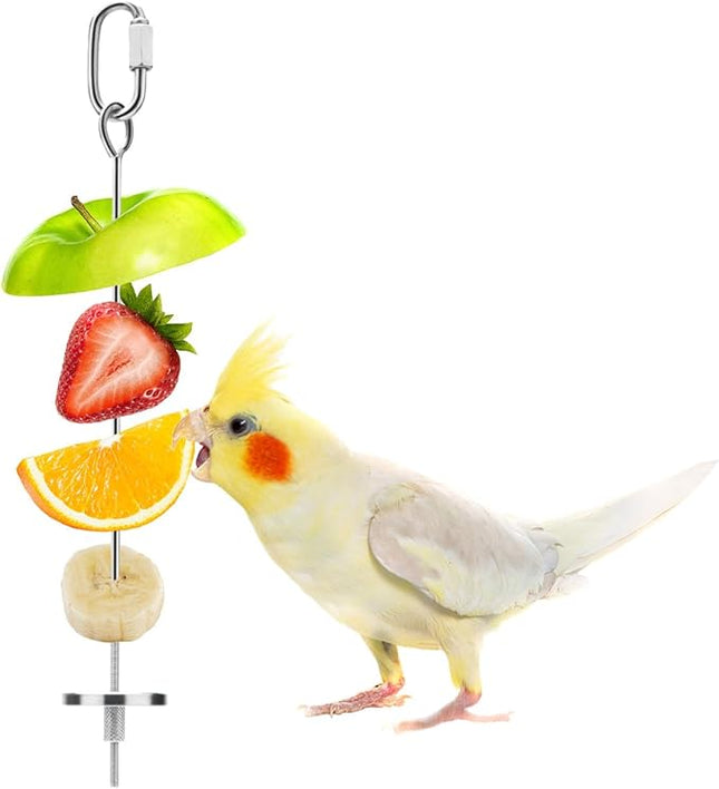 Bird Food Holder Stainless Steel Fruit Vegetable Stick Skewer for Parrots Cockatoo Cockatiel Cage Treating Tool (L: 7.86inch)
