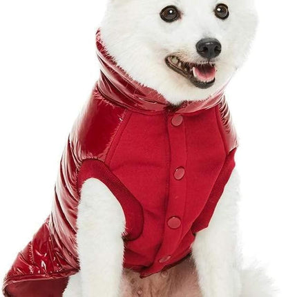 Blueberry Pet Cozy & Comfy Windproof Lightweight Quilted Fall Winter Glossy Dog Puffer Jacket in Deep Rouge, Back Length 24", Size 22, Warm Coat for Large Dogs