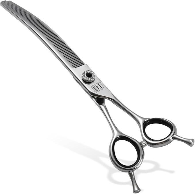 Dog Grooming Scissors: 7.0 inch Professional Pet Curved Thinning Shears Made Of Japanese 440C Advanced Stainless Steel for Dogs Cats and Other Pets