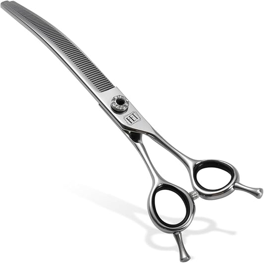 Dog Grooming Scissors: 7.0 inch Professional Pet Curved Thinning Shears Made Of Japanese 440C Advanced Stainless Steel for Dogs Cats and Other Pets