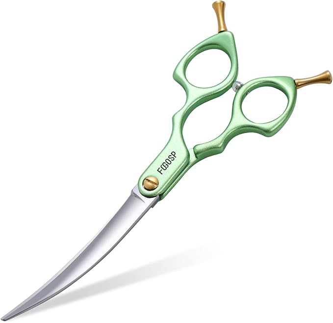 Professional Curved Dog Grooming Scissors with Sharper Self Grinding lightweight and finely trimmed split structure 6.5'' Japan VG10 63HRC for small dogs cat pet(Green)