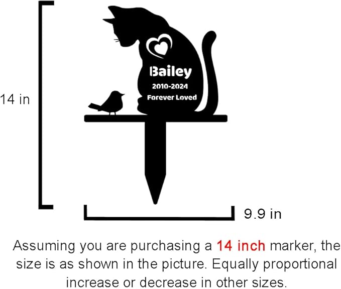 Custom Cat Grave Marker Metal Memorial Plaque for Outdoors, Personalized Bird Cat Memorial Garden Stake, Cat Loss Stake Pet Memorial Gift, Cat Memorial Garden Decor Sympathy Grave Stake