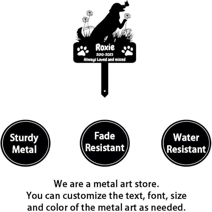 Personalized Flowers Dog Memorial Grave Marker Stake, Custom Butterfly Dog Memorial Stake Metal Engraved Sign, Pet Memorial Gift for Dog Cemetery Yard Lawn Dog Memorial Garden Stake