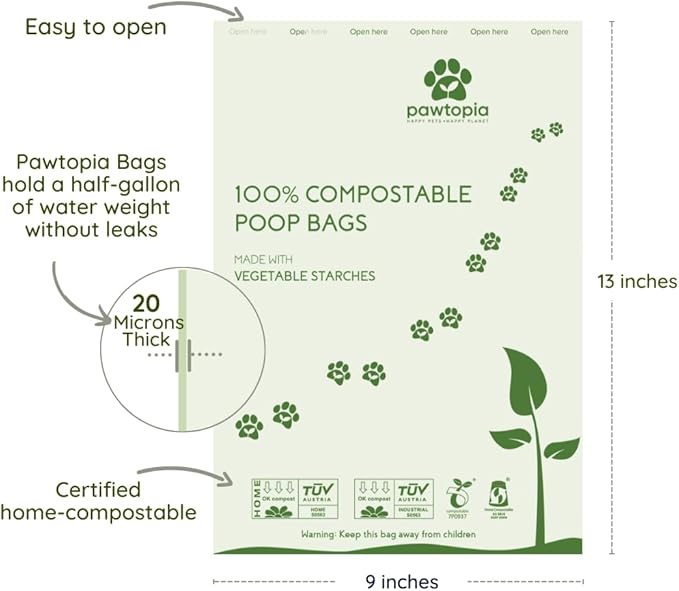 Pet Waste Bag Duo - 120 Standard Sized-Dog Poop Bags (8 rolls) + 100 Extra Large Cat Litter Bag with Handles (1 single roll), Vegetable Starches, Tuv Austria, Leak-Proof, Yard Pickup