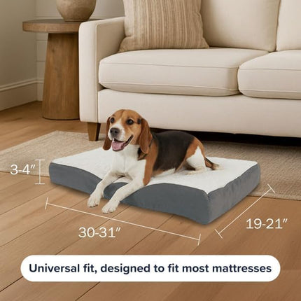 Dog Bed Replacement Cover ? Pet Duvet with Sherpa Top, Non-Slip Bottom, Gray Micro Suede -Dog Bed Washable Removable Cover by PETMAKER (Medium)