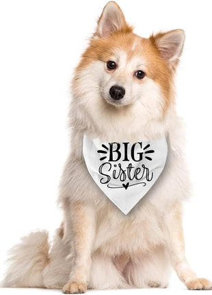 Big Sister Dog Bandana, White Pet Triangle Scarf Accessories, Pet Bandana for Large Dogs, Baby Announcement Dog Bandanas (L)