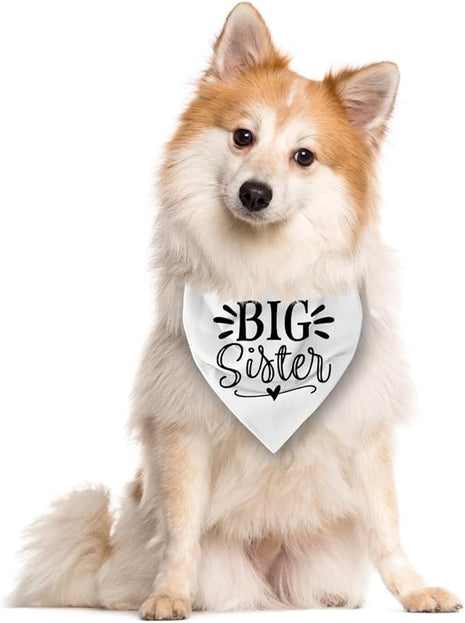 Big Sister Dog Bandana, White Pet Triangle Scarf Accessories, Pet Bandana for Large Dogs, Baby Announcement Dog Bandanas (L)