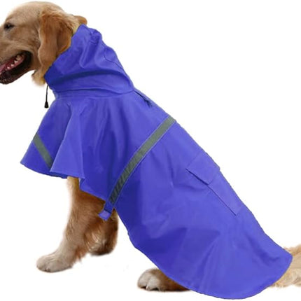 Large Dog Raincoat Adjustable Pet Waterproof Clothes Lightweight Rain Jacket Poncho Hoodies with Strip Reflective(Dark Blue,XXL)