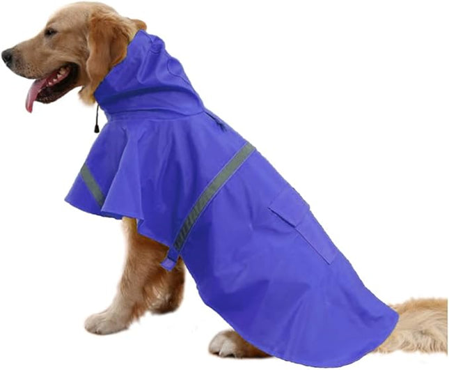 Large Dog Raincoat Adjustable Pet Waterproof Clothes Lightweight Rain Jacket Poncho Hoodies with Strip Reflective(Dark Blue,XXL)