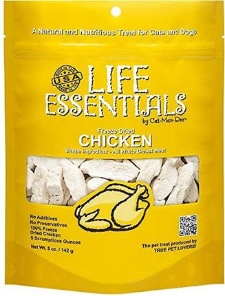 LIFE ESSENTIALS BY CAT-MAN-DOO All-Natural Freeze Dried Chicken Treats for Dogs & Cats Free of Grains, Fillers, Additives and Preservatives Proudly Made in The USA - 4 Pack (5 oz. Bag)