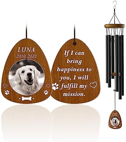 Dog Memorial Gifts for Loss of Dog - Personalized Pet Memorial Wind Chimes Pet Loss Sympathy Gift Wind Chimes for Outdoor Remembrance Gift by Bemaystar (Black