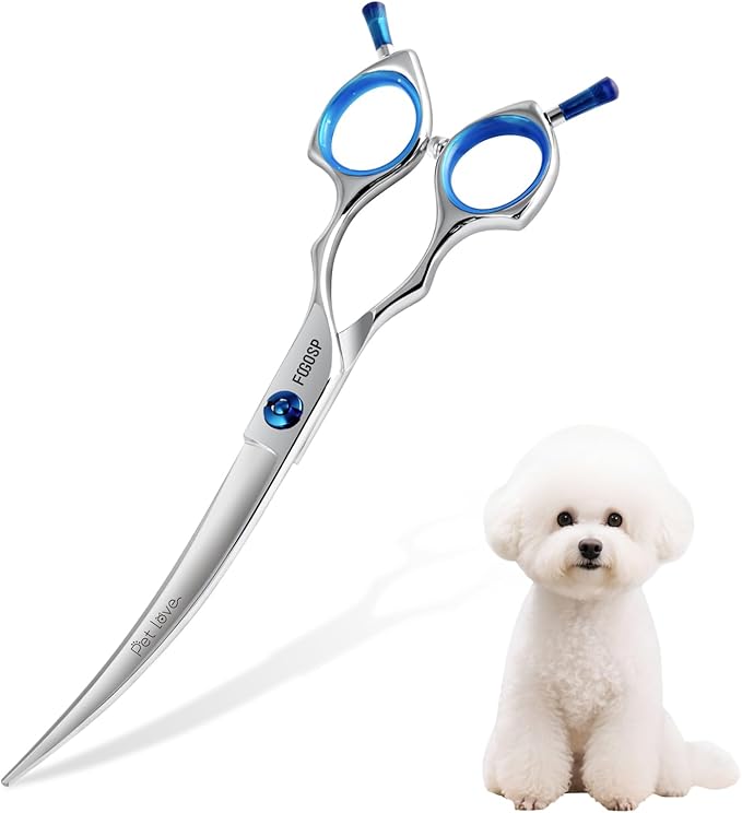 Curved Dog Grooming Scissors 7 in Curve Shears for Pet Dogs Cat Japan 440C 30°Arc Upward & Downward for Trimming Face and Paws(7, Curved)