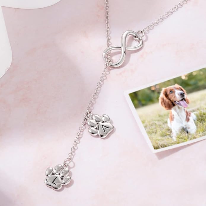 AILIN Custom Dog Paw Print Necklace For Women 925 Sterling Silver/Brass Infinity Initial Dog Memorial Necklace Personalized Gifts For Her Dog Lovers