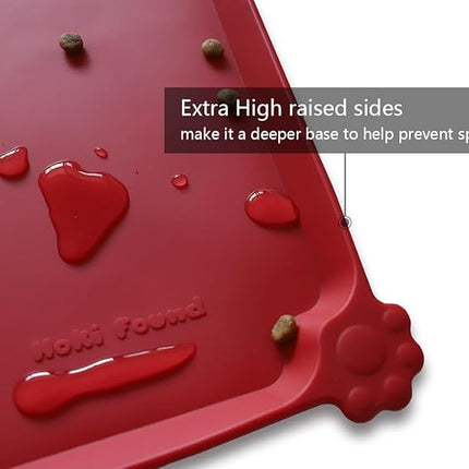 Hoki Found L Silicone Pet Food Mats Tray - Non Slip Pet Dog Cat Bowl Mats Placemat - Dog Pet Feeding Mat - Waterproof Dog Cat Food Mats -Pet Water Mats for Carpet - Classic red