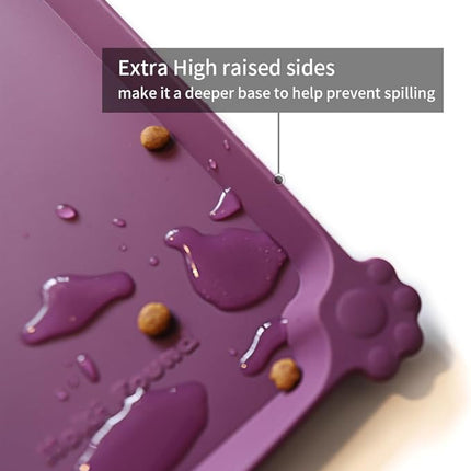 Hoki Found Silicone Pet Food Mats - Non Slip Dog Cat Bowl Placemats - Waterproof Dog Cat Food Mats for Carpet - Eggplant