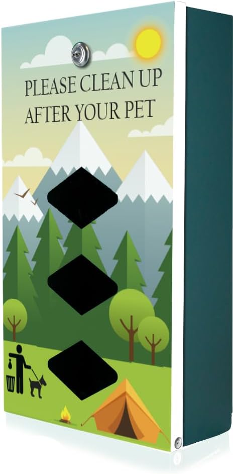 Dispense-Art™ Collection Camp - Custom UV Printed Design on Rust-Proof Aluminum Starter Dog Waste Station/roll Bag System - Includes 400 Dog Waste Bags & 10x12 Sign