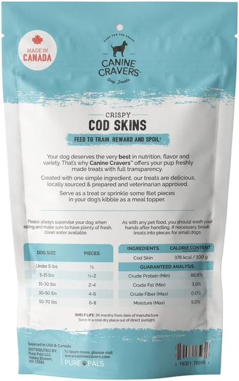 Canine Cravers Single Ingredient Dog Treats – Wild Caught Crispy Cod Skins - Human Grade Air Dried Hypoallergenic Pet Food – Grain, Gluten, and Soy Free – 100% All Natural – 4 oz
