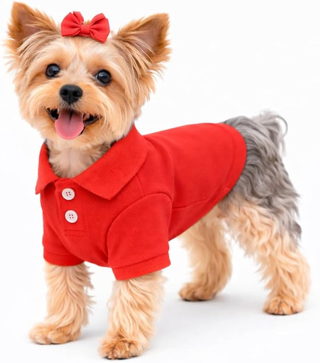 lovelonglong Basic Dog Polo Shirts Premium Cotton, Polo T-Shirts for Large Medium Small Dogs with a Two-Button Collar Blank Color Red XS