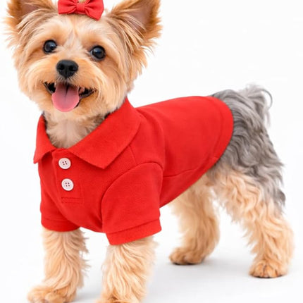 lovelonglong Basic Dog Polo Shirts Premium Cotton, Polo T-Shirts for Large Medium Small Dogs with a Two-Button Collar Blank Color Red S
