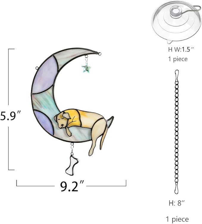 BOXCASA Dog Memorial Gifts Stained Glass Window Hangings,Dog on Moon Rainbow Bridge Decor Suncatchers,Dogs Bereavement Gifts for Loss of Pet,Loss of Pet Sympathy Gift for Pet Lover