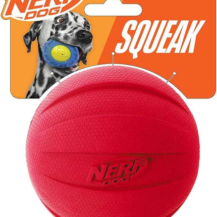 Nerf Dog Rubber Ball Dog Toy with Interactive Squeaker, Lightweight, Durable and Water Resistant, 4 Inch Diameter for Medium/Large Breeds, Single Unit, Red