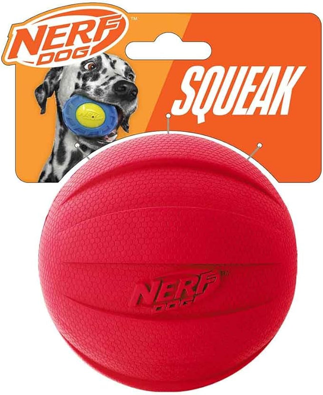 Nerf Dog Rubber Ball Dog Toy with Interactive Squeaker, Lightweight, Durable and Water Resistant, 4 Inch Diameter for Medium/Large Breeds, Single Unit, Red