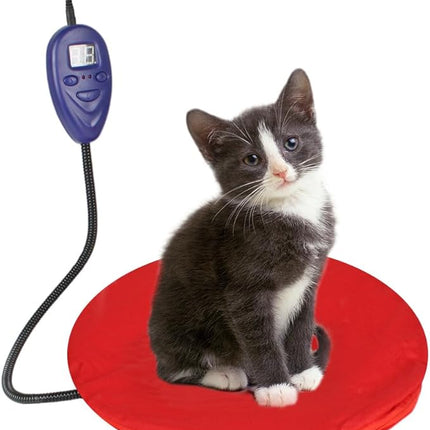 NAMSAN Heating Pad for Cats Small Dogs Heated Dog Bed Round Cat Tree Heating Bed Rabbit Warming Pad, Temperature Adjustable, Chew Resistant Cord, Red