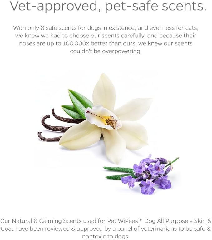 Dog All Purpose + Skin & Coat Pet WiPees™ – 100 All Natural Cleaning & Moisturizing Dog Wipes for Paws, Folds & Fur, Dog Lotion Alternative, Daily Pet Wipes for Skin & Coat Health (Calming, 100ct)