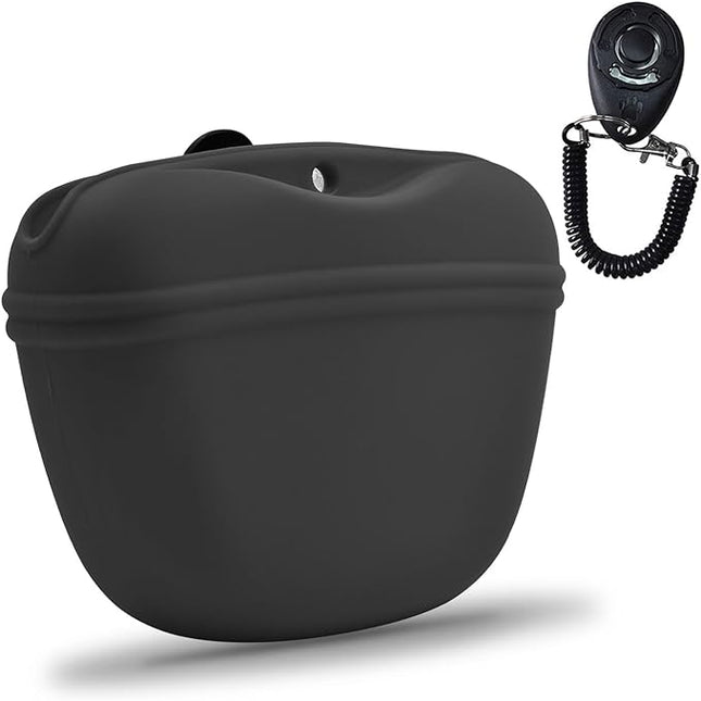 AUDWUD Silicone Dog Treat Pouch,With Dog Training Clicker,Clip on Portable Training Container,Convenient Magnetic Buckle Closing and Upgraded Waist Clip for Enhanced Stability
